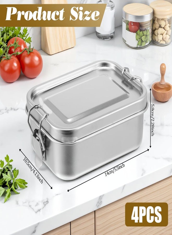 Zelphvt 4 Pcs 304 Stainless Steel Bento Box 550ml/18.6oz Metal Lunch Containers Stainless Steel Food Storage Containers Metal Meal Prep Container with Lockable Clips for Work Picnic Camping, Leak Proof - Image 2